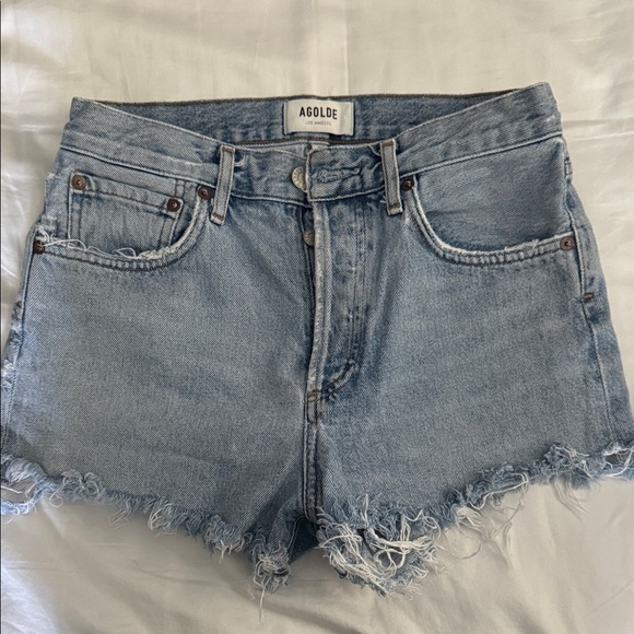 Agolde Pants - Agolde Light Blue Frayed Hem Jean Shorts